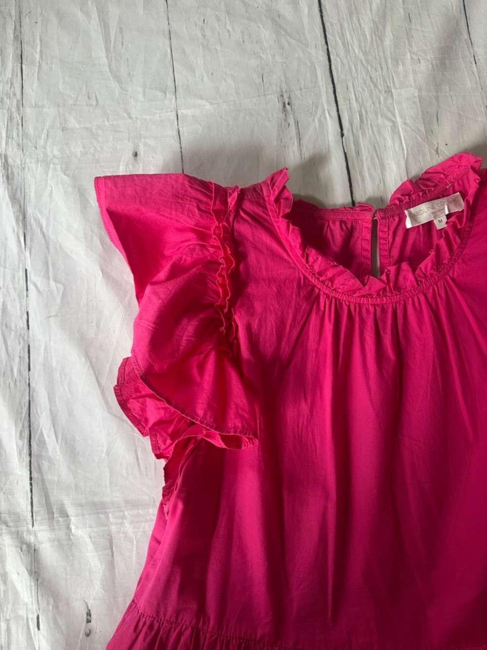 Caroline Constas Hot Pink Flutter Sleeve Cotton Dress size medium - Picture 3 of 9